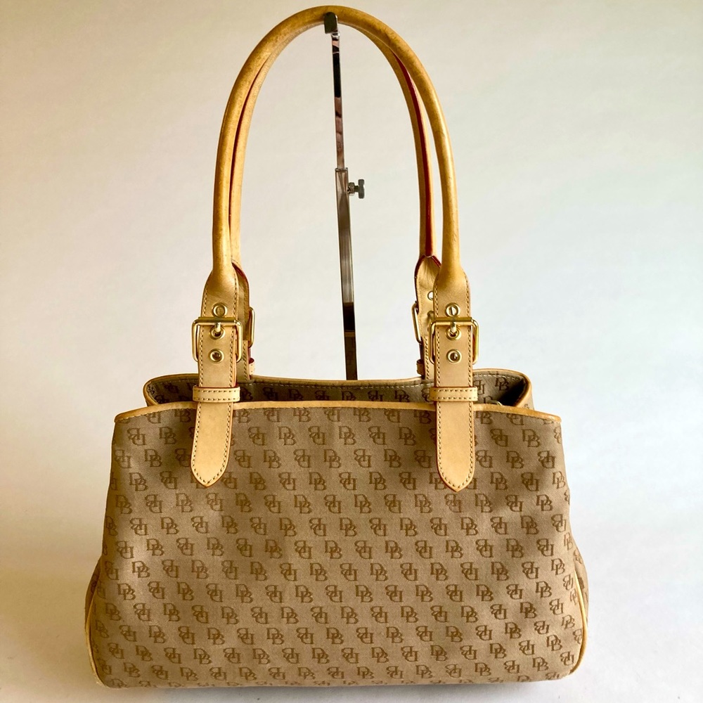 Dooney & Brourke Brown Cream Canvas Leather Tote